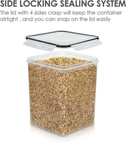 4 PCS Large Food Storage Containers 5.2L / 175Oz, 4 Pieces BPA Free Plastic Airtight Canisters for Flour, Sugar, Baking Supplies, Rice with Lids, 4 Measuring Cups and 24 Labels, Black