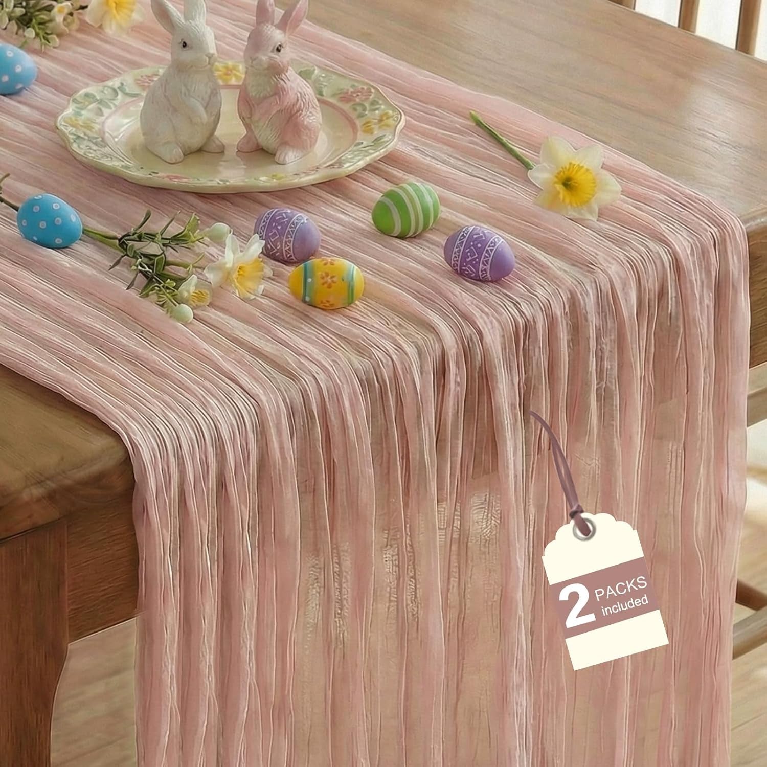 2 Pcs Cheesecloth Table Runner - 10Ft Dusty Pink Easter Decor Boho Gauze Cheese Cloth Table Runners for Baby Shower Decorations Wedding Party Spring Garden Farmhouse