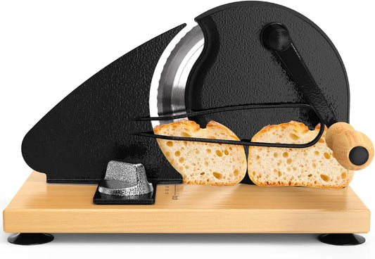 Upgrade Manual Bread Slicer for Homemade Sourdough Bread, Classic Hand Crank Home Bread Slicer with Scale Line and Steel Fence, Sharp Blade, Adjustable Width for Homemade & Commercial Use