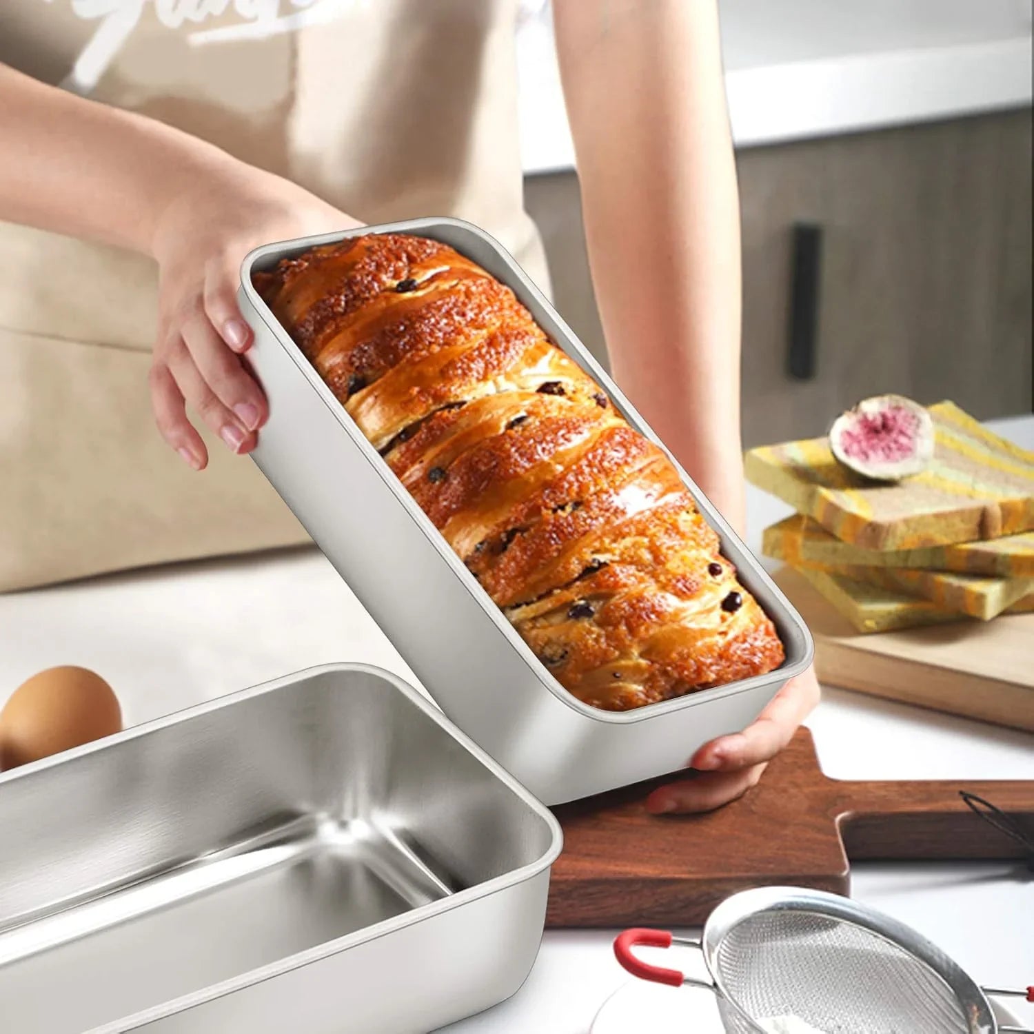 Loaf Pan for Baking Bread, 9 X 5 Inch Stainless Steel Baking Loaf Pans, Metal Bakeware for Bread Meatloaf Cake Brownies, Healthy & Non Toxic, Easy Release & Dishwasher Safe - Set of 3