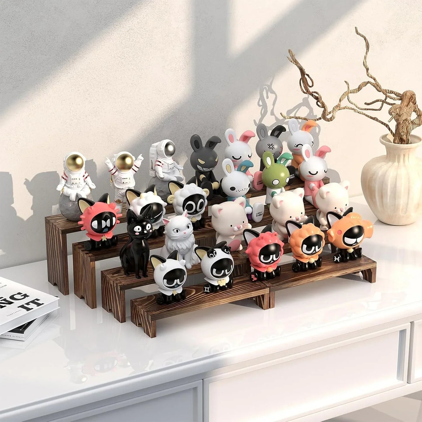 2 Set Wooden Tiered Risers Display Stands for Vendor Events,Stackable Wooden Cupcake Display Stand,Farmhouse Decor Wood Dessert Table Display Set,Vendor Booth Display Items,Food Display Risers for Party（12-11.2-10.4-9.6In）