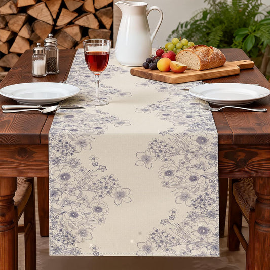 Spring Colorful Flowers Table Runner, 13X108 Inch Table Decoration for Spring Seasonal Anniversary Holiday Kitchen Dinning Table Home Party Decor