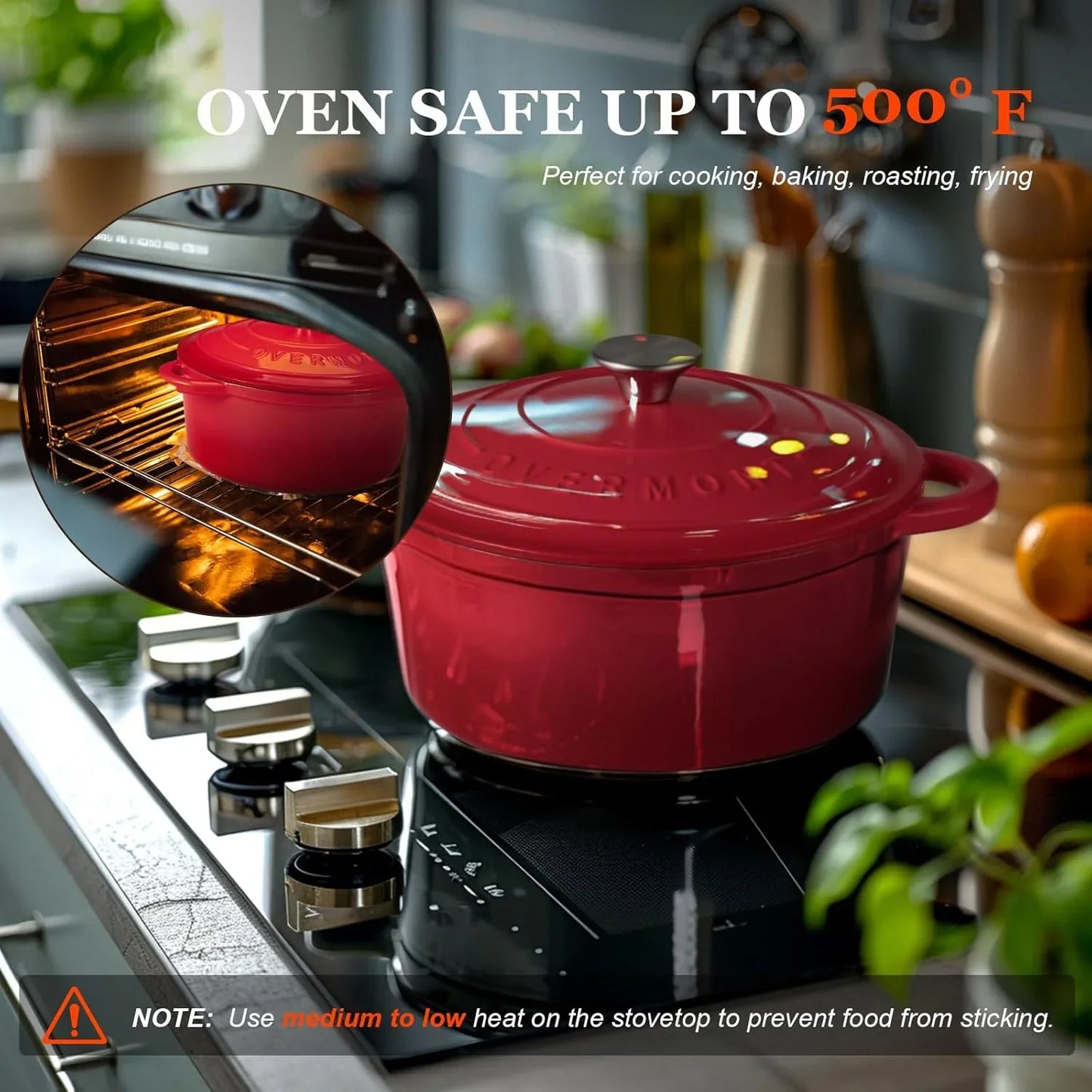 5.5QT Enameled Cast Iron Dutch Oven with Lid Cookbook Heavy-Duty Casserole with Dual Handles for Braising, Stews, Roasting, Sourdough Baking