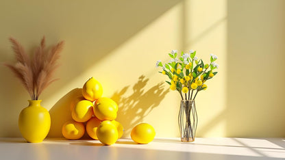 5Pcs Artificial Lemons Branches 24 Inch Fake Fruit Simulation Lemon with Stem for Kitchen Decoration Farmhouse Flower Arrangement Themed Party Table Home Decor