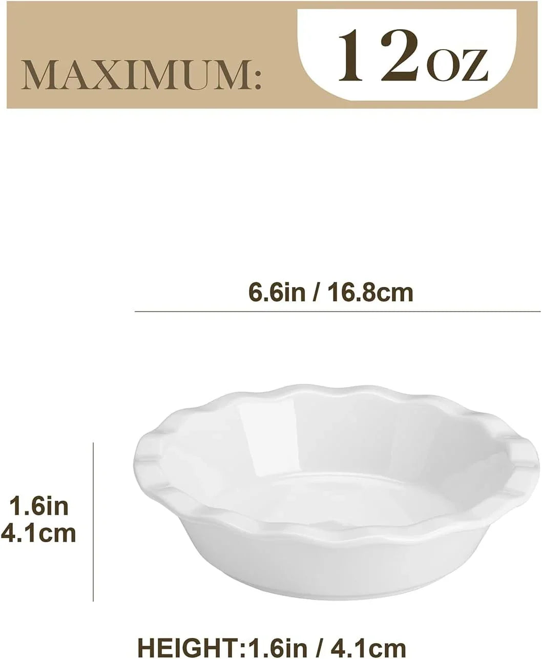 Ceramic Mini Pie Pans Set of 6, 6 Inch Pie Plates for Baking with Ruffled Edge, Small Quiche Baking Dish Pans Tart Pans, Individual Pot Pie Plates, Microwave & Oven Safe, White