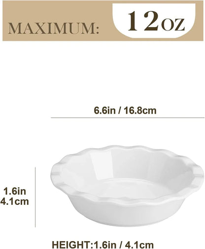 Ceramic Mini Pie Pans Set of 6, 6 Inch Pie Plates for Baking with Ruffled Edge, Small Quiche Baking Dish Pans Tart Pans, Individual Pot Pie Plates, Microwave & Oven Safe, White