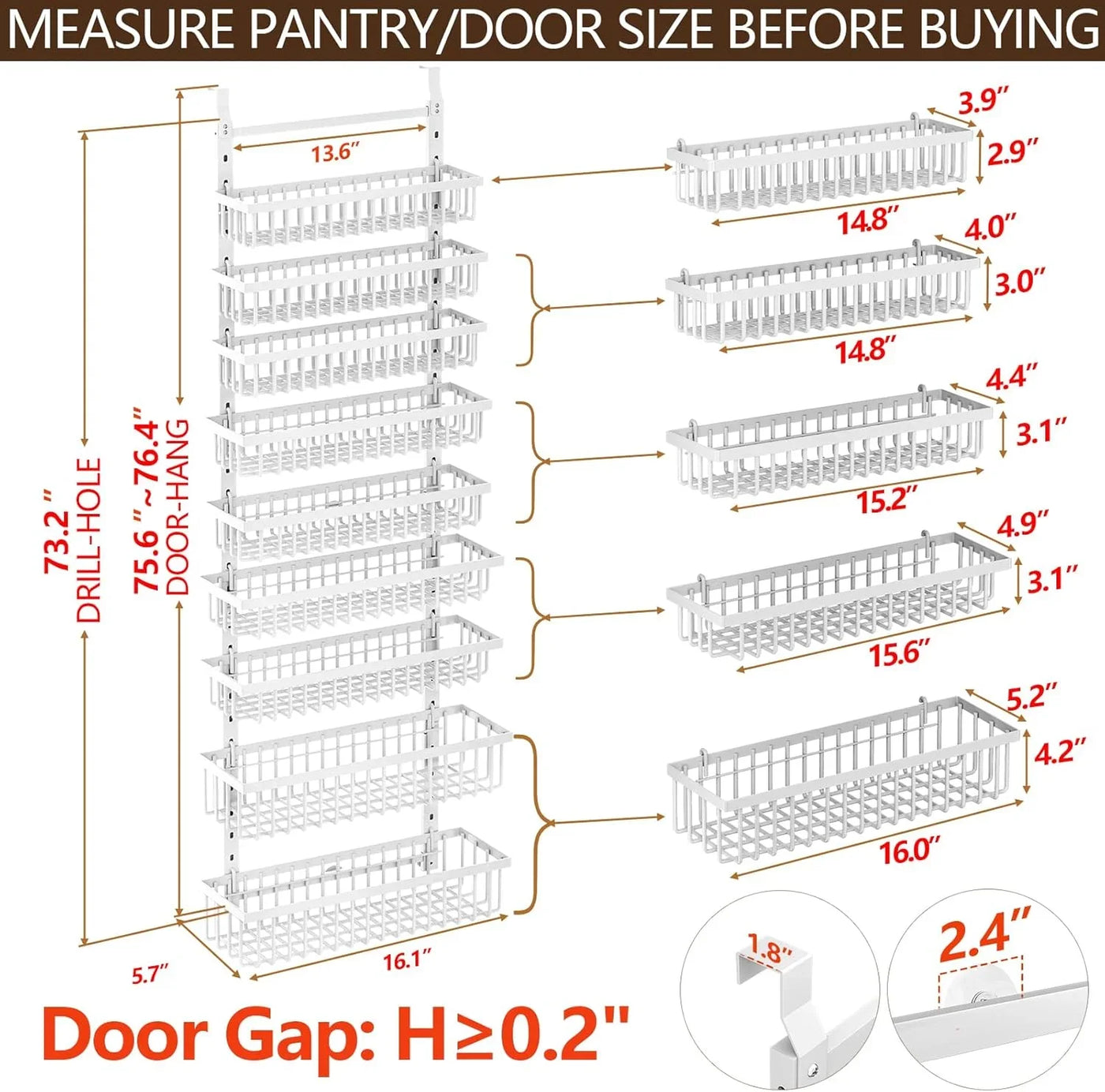 9 Tier over the Door Pantry Organizer, 2 in 1 Wall Mount or Hanging Spice Rack with Adjustable Basket, Seasoning Organizer and Storage for Kitchen Cabinet Closet Bathroom