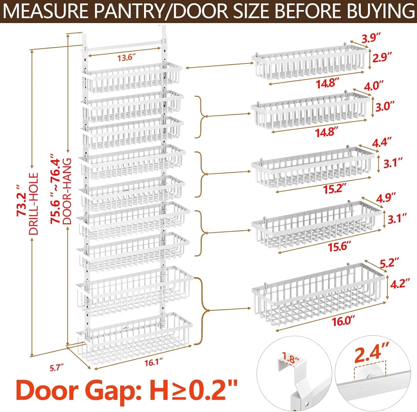 9 Tier over the Door Pantry Organizer, 2 in 1 Wall Mount or Hanging Spice Rack with Adjustable Basket, Seasoning Organizer and Storage for Kitchen Cabinet Closet Bathroom