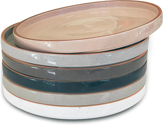 Ceramic Flat Plates Set of 6-8 in - the Dessert, Salad, Appetizer, Small Lunch, Etc Plate. Microwave, Oven, and Dishwasher Safe, Scratch Resistant. Kitchen Porcelain Dish - Neutrals