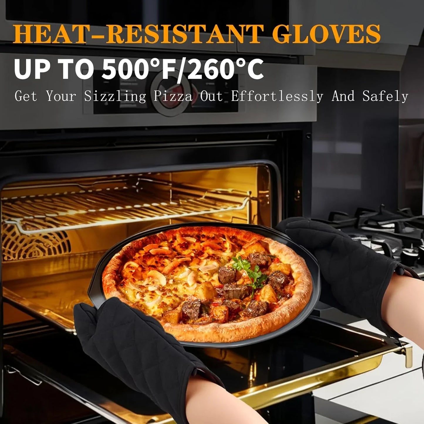 5Pcs Pizza Pan Set - 12 Inch Pizza Pan with Holes, Non-Stick, Pizza Oven Accessories with 2 Carbon Steel round Pans, Pizza Cutter and 2 Gloves, Dishwasher Safe