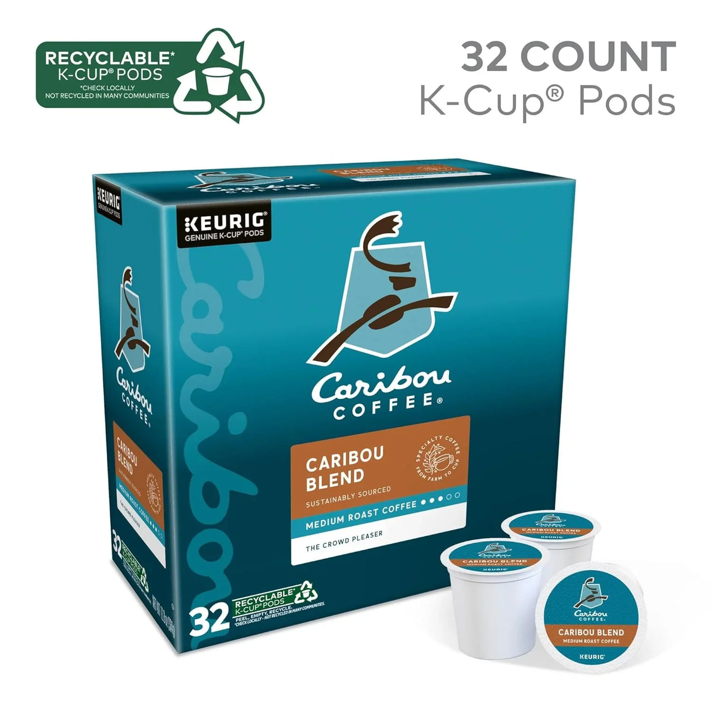 Caribou Blend, Keurig Single-Serve K-Cup Pods, Medium Roast Coffee, 32 Count(Pack of 1)