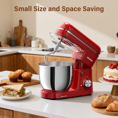 Stand Mixer, 3-In-1 8-Speed 660W 6.5QT Tilt-Head Food Mixer, Electric Mixer with Bowl, Dough Hook, Whisk and Beater, Kitchen Mixer for Baking, Cake and Most Home Cooks, Red