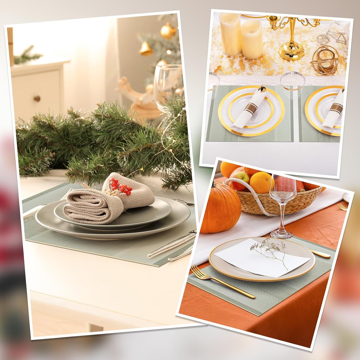 Striped Leather Placemats Set of 4, 12X15.7 Inch Japanese Style Non-Slip Place Mats, Washable Waterproof Table Mats for Indoor Kitchen Dining Party Table Decoration