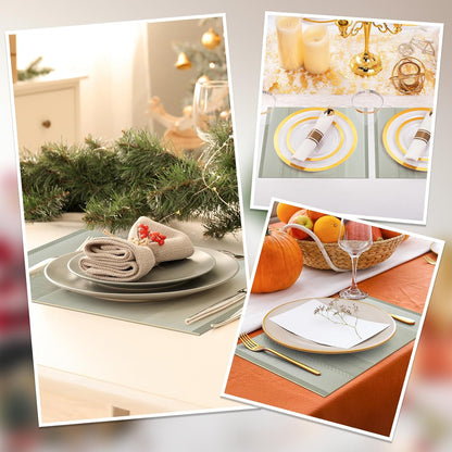 Striped Leather Placemats Set of 4, 12X15.7 Inch Japanese Style Non-Slip Place Mats, Washable Waterproof Table Mats for Indoor Kitchen Dining Party Table Decoration