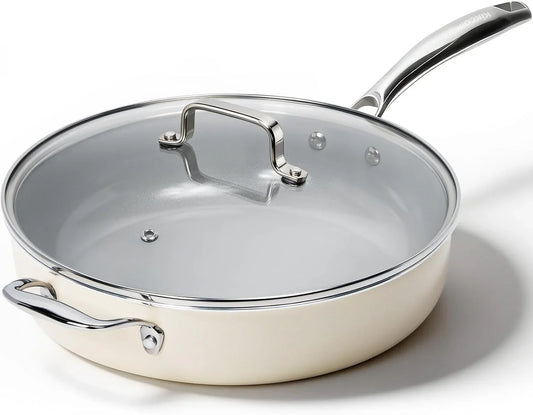 Nonstick Frying Pan with Lid - 12 Inch Ceramic Deep Frying Pan for Cooking - 5 QT Large Saute Pan with Stay Cool Handle, Induction Ready, PFAS/PTFE/PFOA Free, All Oven/Dishwasher Safe