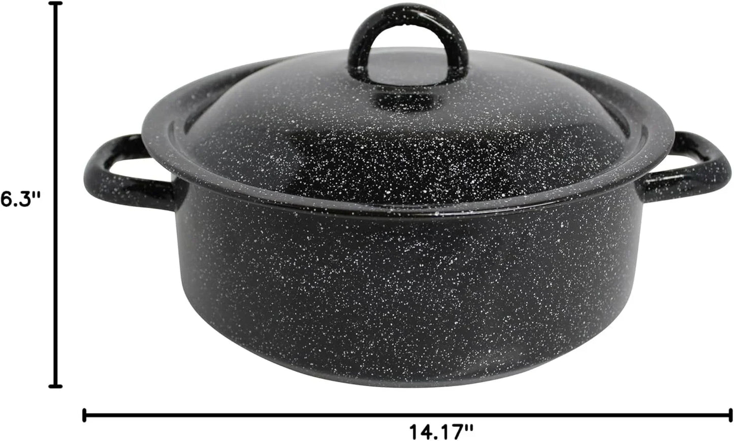 4.5 Quart Traditional Vintage Style Black Speckled Enamel on Steel Dutch Oven with Lid, (MIR-10701)