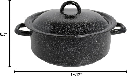 4.5 Quart Traditional Vintage Style Black Speckled Enamel on Steel Dutch Oven with Lid, (MIR-10701)