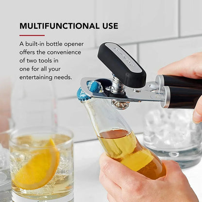Multifunctional can opener with built-in bottle opener for kitchen entertaining, opening beer bottle