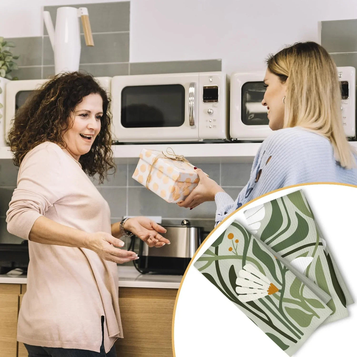 Abstract Boho Sage Green Floral Kitchen Towels Set of 2, 70S Retro Groovy Boho Botanical Dish Tea Towels for Kitchen Decor, Mid Century Modern Hand Towels for Bathroom Decor, 16X24 Inch