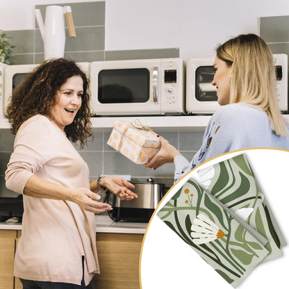 Abstract Boho Sage Green Floral Kitchen Towels Set of 2, 70S Retro Groovy Boho Botanical Dish Tea Towels for Kitchen Decor, Mid Century Modern Hand Towels for Bathroom Decor, 16X24 Inch