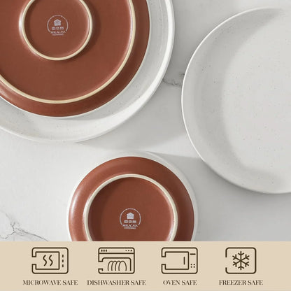 Plates and Bowls Sets, 12 Pieces Modern Stoneware Dinnerware Set for 4 Kitchen Dinner Set Ceramic Dishware Dishes Set Microwave and Dishwasher Safe, White, Series TARA