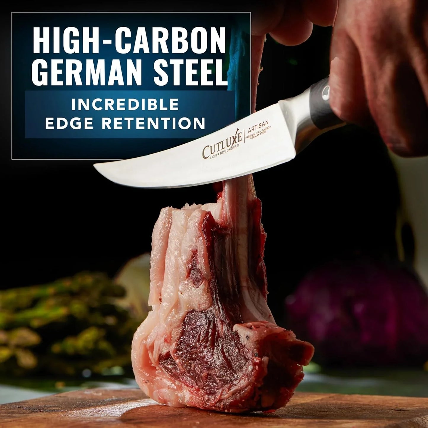 Curved Boning Knife – 6" Boning Knife for Meat Cutting, Filleting – High Carbon German Steel, Full Tang & Ergonomic Handle Design – Artisan Series