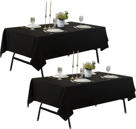 2-Pack 60X102 Inch Black Table Cloths, Solid Stain and Wrinkle Resistant Oblong Tablecloth, Premium Plain Weave Polyester Fabric Rectangle Table Linen Covers for Hotel, Wedding