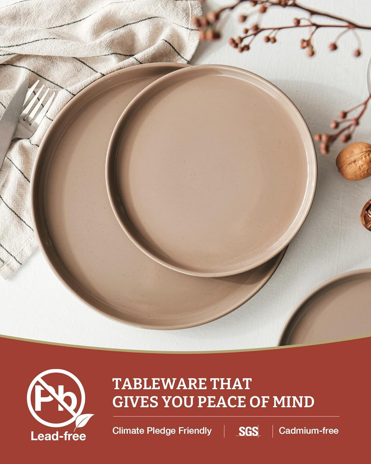 Milkyway Dinnerware Sets, 24 Piece Dish Set, Plates and Bowls Sets for 8, Cinnamon Brown