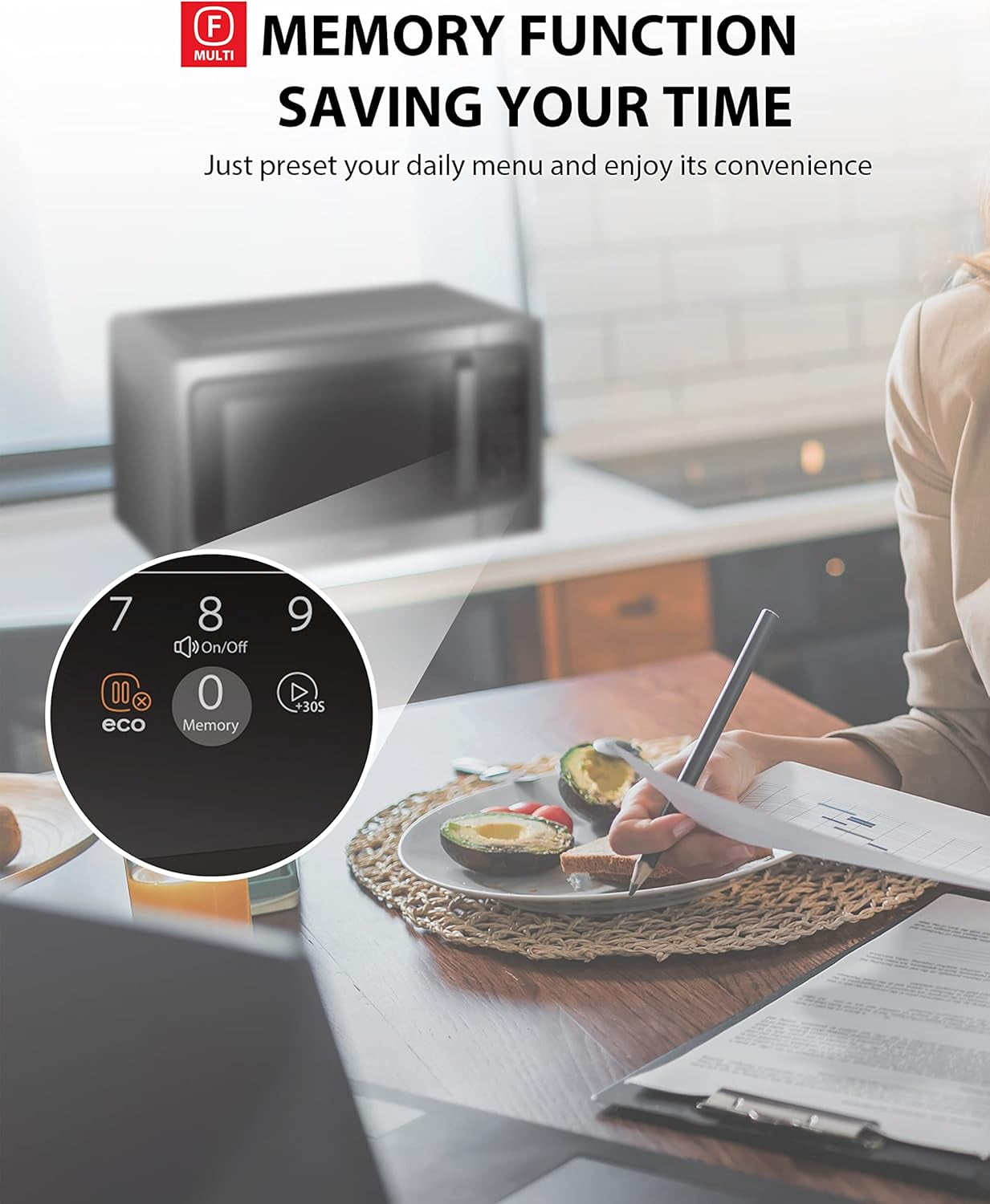 ML-EM45P(BS) Countertop Microwave Oven with Smart Sensor and 13.6" Removable Position Memory Turntable, Sound On/Off Function, 1200W, 1.6 Cu.Ft, Black Stainless Steel