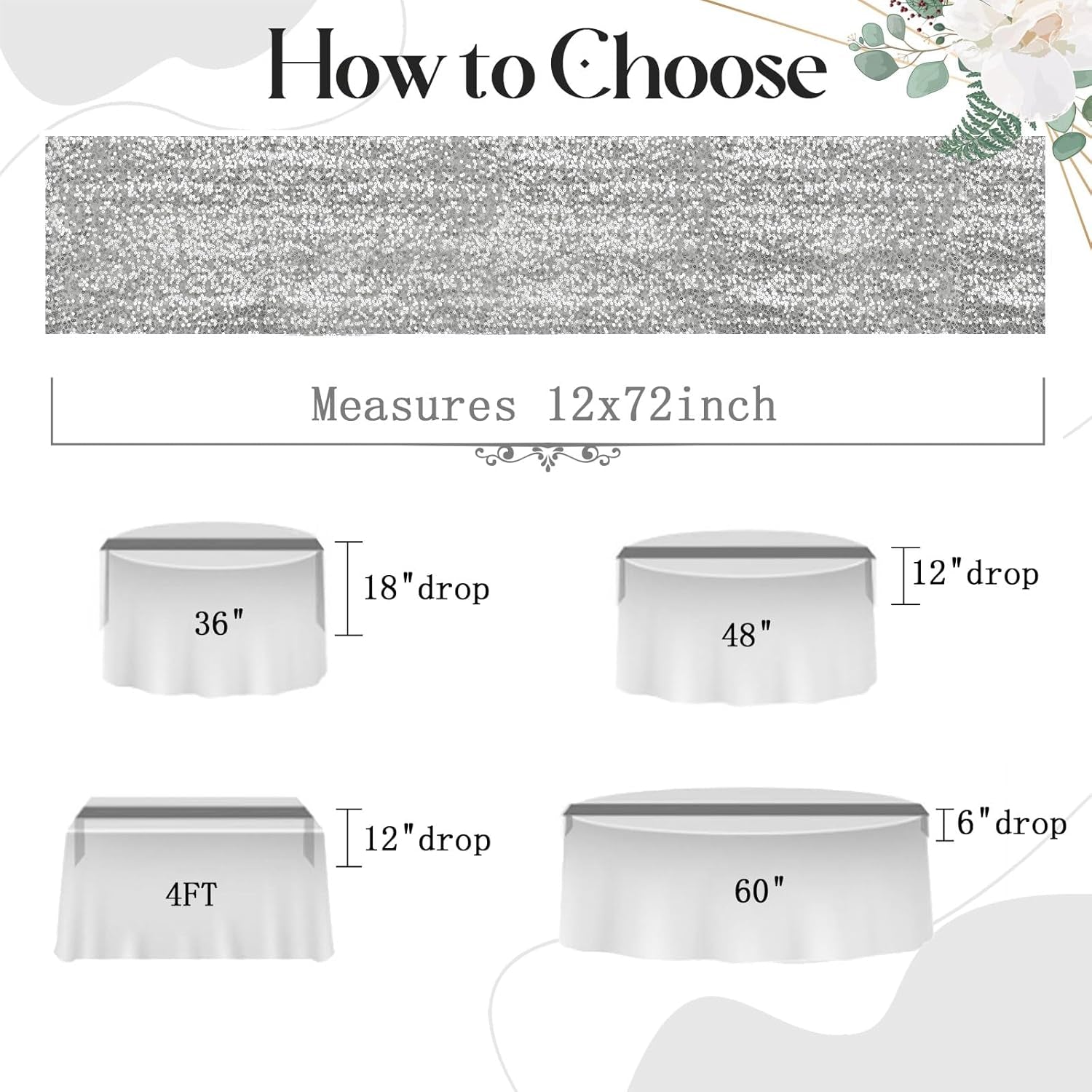 12 Pack Silver Sequin Table Runner 12" X 72", Glitter Sparkle Sequin Runners for Birthday Party Wedding Banquet & Baby Shower, Party Table Decorations Supplies