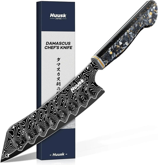 Damascus Japanese Chef Knife - Ultra Sharp Damascus VG-10 Kitchen Knife, Professional Santoku Knives with Ergonomic Resin Handle, Ideal Birthday Dad Mom Gift