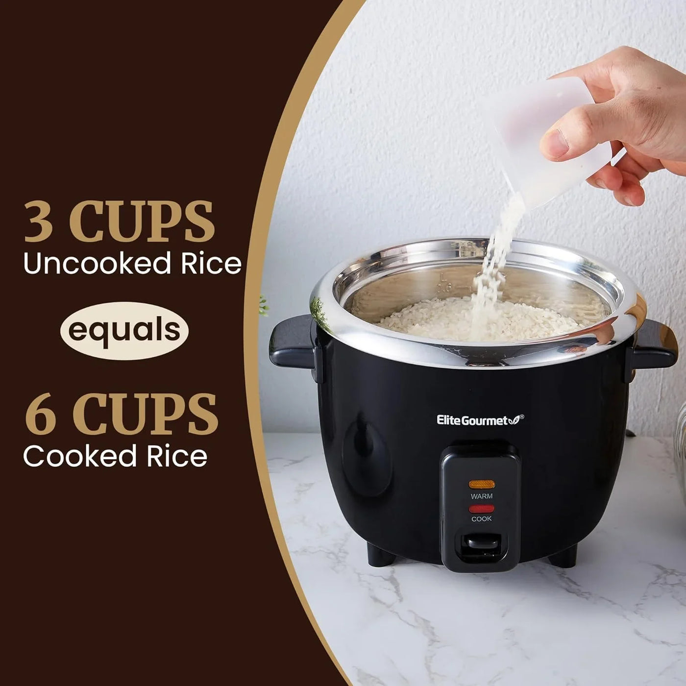 ERC006SS 6-Cup Electric Rice Cooker with Stainless Steel Inner Pot, Makes Soups, Stews, Porridges, Grains and Cereals, 6 Cup (3 Cups Uncooked), Black