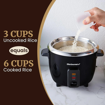 ERC006SS 6-Cup Electric Rice Cooker with Stainless Steel Inner Pot, Makes Soups, Stews, Porridges, Grains and Cereals, 6 Cup (3 Cups Uncooked), Black