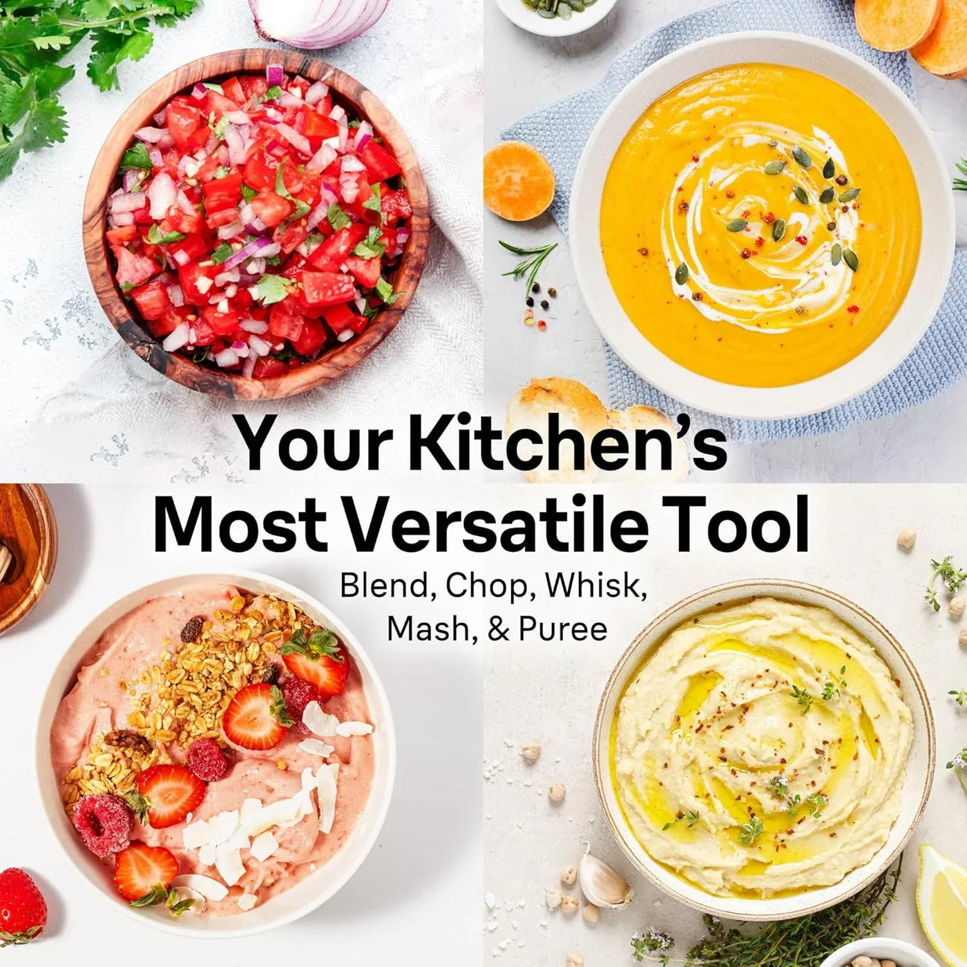 Multiquick 7 3-In-1 Immersion Blender with Food Processor – Powerful Handheld Electric Stick Blender - Emulsifier for Chopping, Beating & Whisking - Ideal for Soup, Puree, Smoothies & More