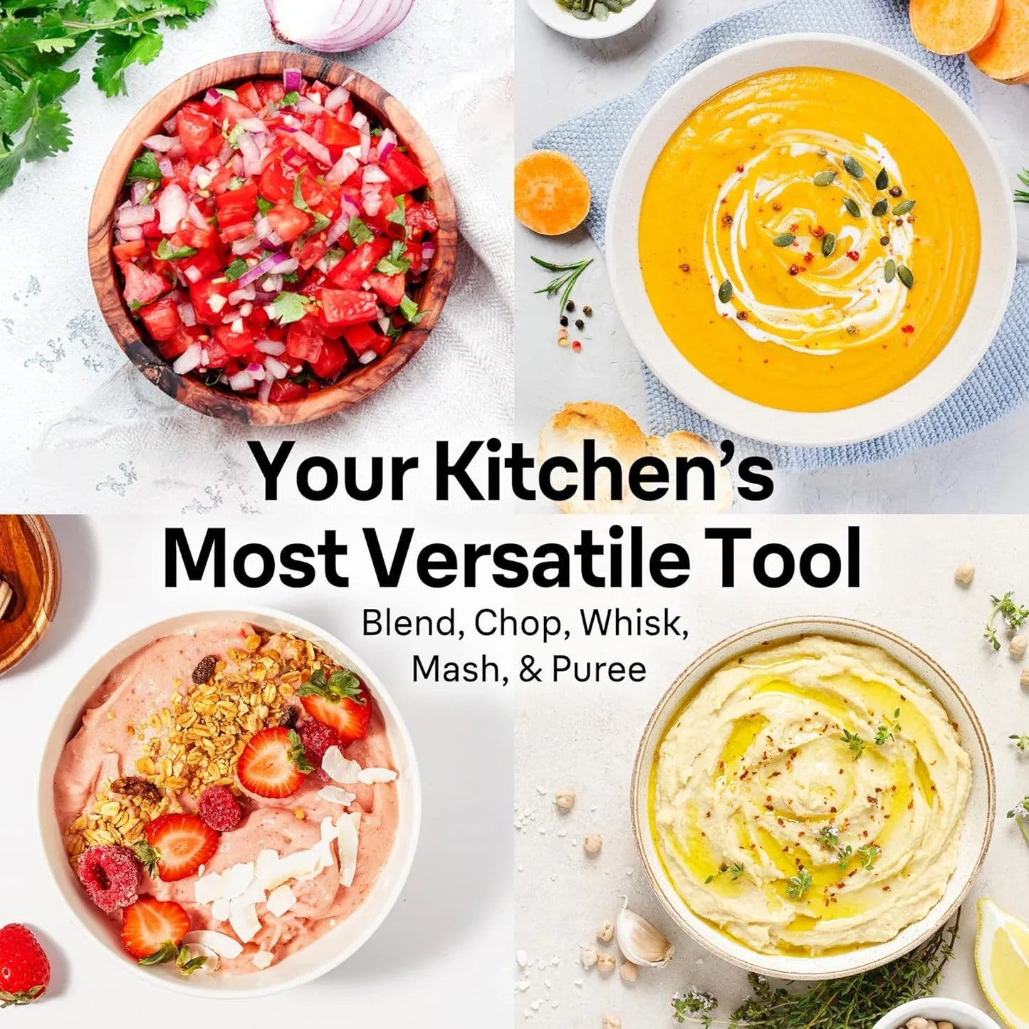 Multiquick 7 3-In-1 Immersion Blender with Food Processor – Powerful Handheld Electric Stick Blender - Emulsifier for Chopping, Beating & Whisking - Ideal for Soup, Puree, Smoothies & More