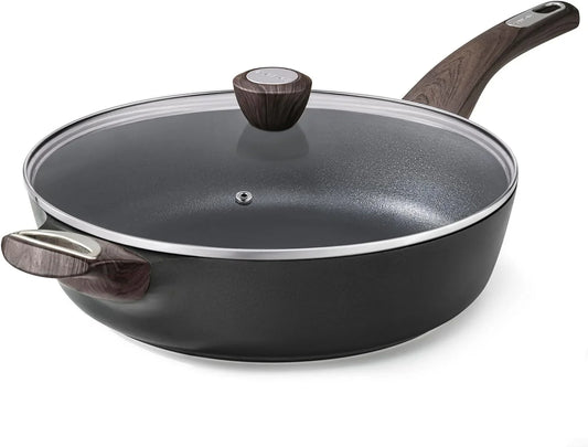Nonstick Frying Pan Skillet with Lid, 12 Inch Large Deep Frying Pan, 5 Qt Non Stick Saute Pan with Cover, Induction Pan, Healthy Non Toxic Cooking Pan with Helper Handle, PFOA PFOS Free