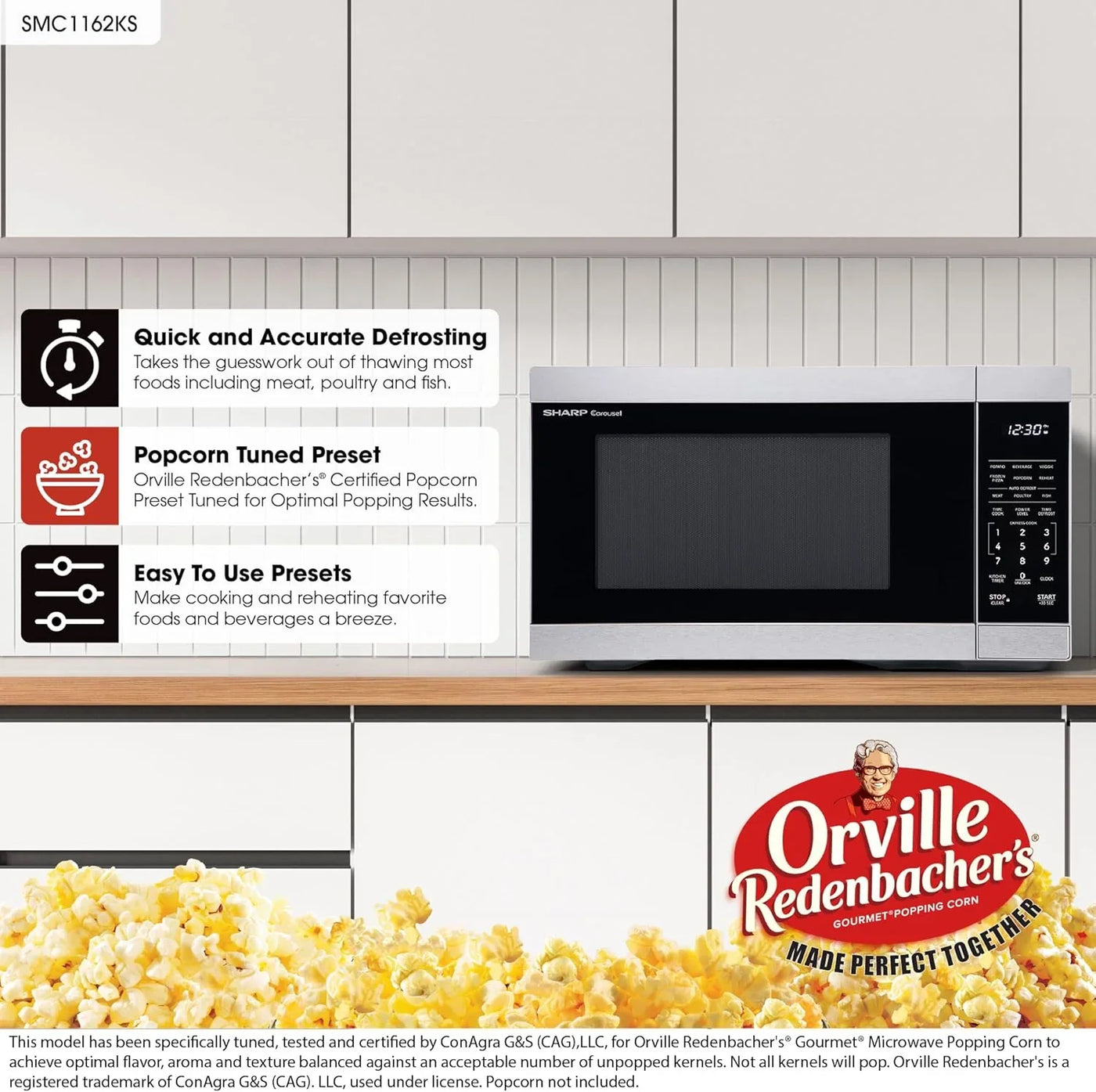 Countertop Microwave Oven with Removable 12.4" Carousel Turntable, 1000 Watt, 1.1 Cubic Feet, Stainless Steel