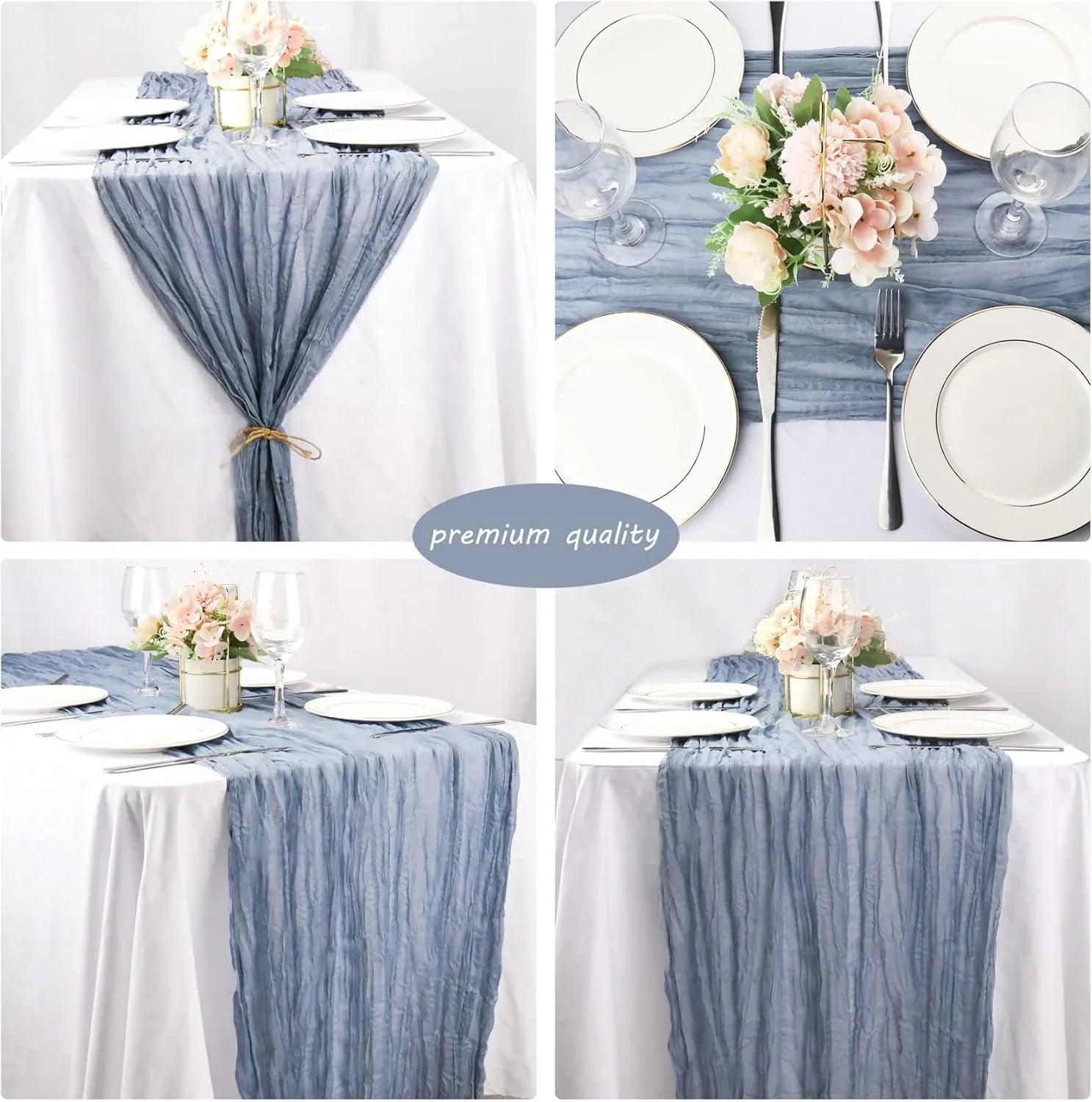 12 Pack 10Ft Cheesecloth Table Runner 35X120 Inch Boho Gauze Table Runner Rustic Cheese Cloth Long Romantic Table Runners for Wedding Bridal Shower Birthday Party Table Decor (Dusty Blue)