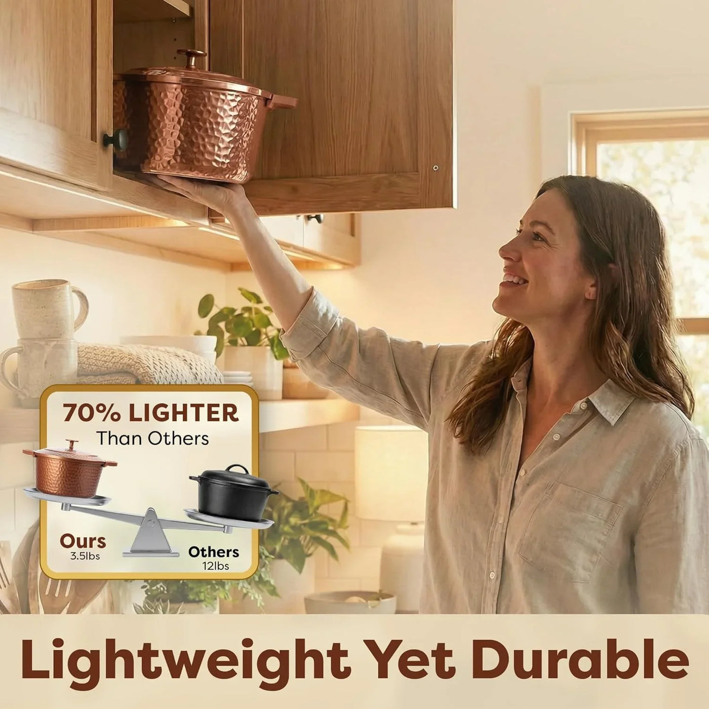 Hammered 5 Qt Lightweight Dutch Oven Pot with Lid & Holders, Ceramic Non Toxic, Oven Safe & Even Heat Retaining Dutch Oven for Bread Baking Sourdough, Soup, 70% Lighter than Cast Iron