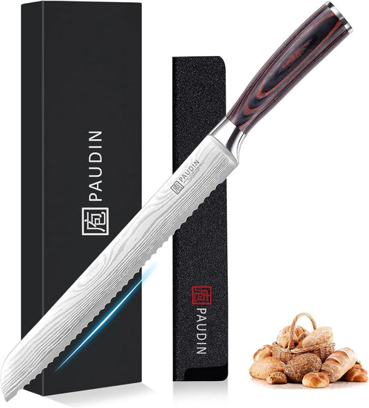 Bread Knife, 10 Inch Serrated Knife, German Stainless Steel Bread Knife for Homemade Bread, Razor Sharp Edge for Efficient Slicing Sourdough Bread, Bagels, Cake