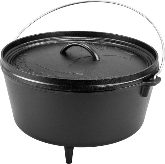 Pre-Seasoned Yellowstone Stamped Cast Iron Cookware - Use in the Oven, on the Stove, on the Grill, or over a Campfire - Power Y 8 Quart Dutch Oven