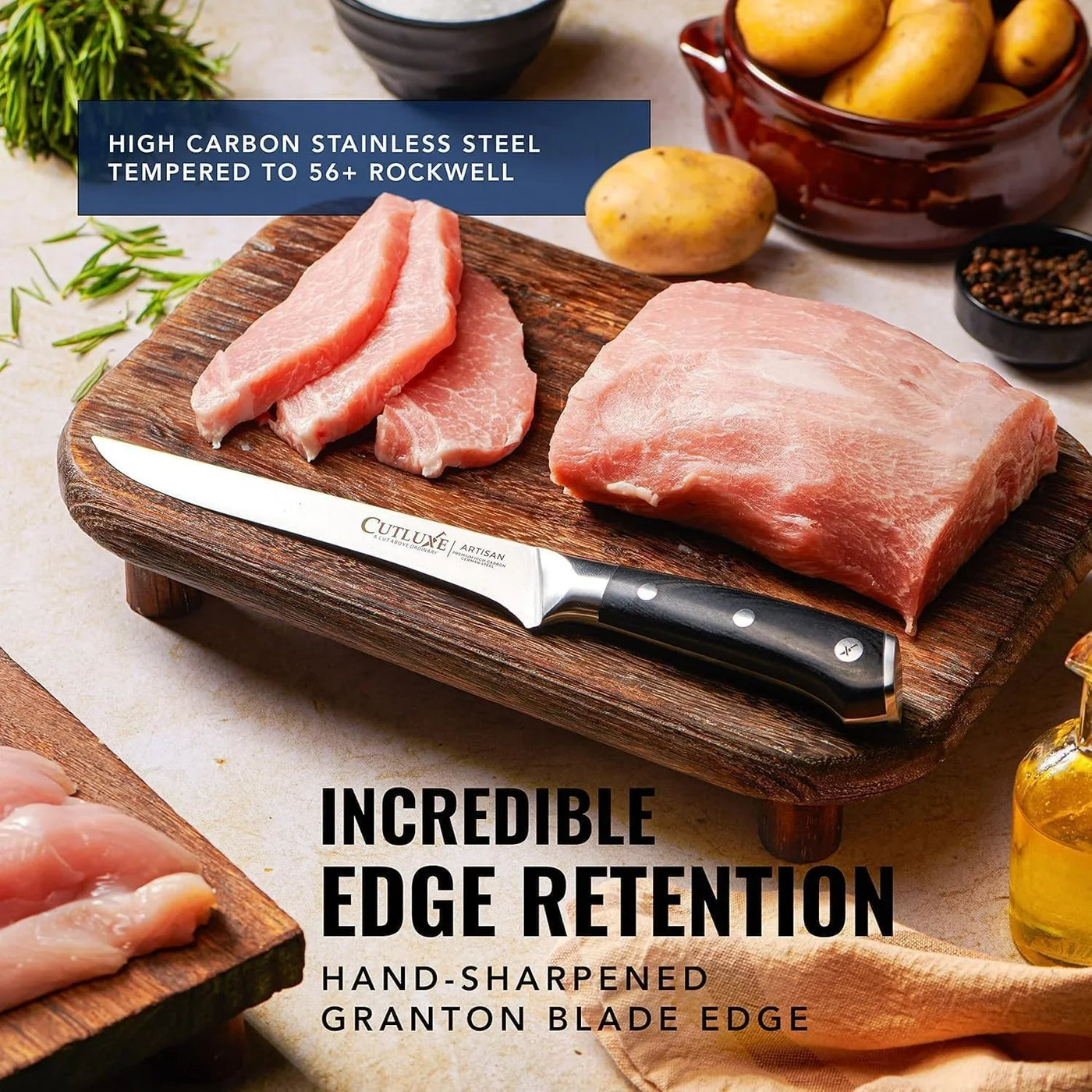 Boning Knife – 6" Razor Sharp Fillet – High Carbon German Steel – Full Tang Ergonomic Handle Design, Grilling Gifts for Men – Artisan Series