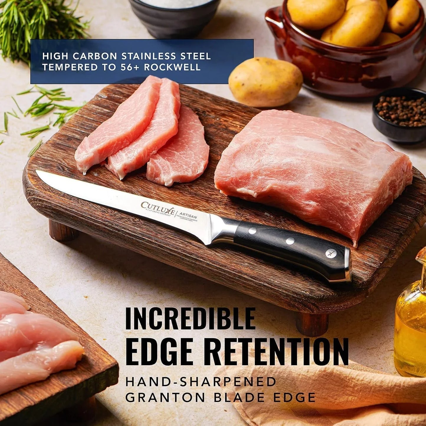 Boning Knife – 6" Razor Sharp Fillet – High Carbon German Steel – Full Tang Ergonomic Handle Design, Grilling Gifts for Men – Artisan Series