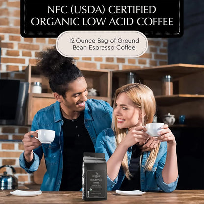 Organic Espresso Ground Coffee - Non-Gmo Low Acid Single Origin USDA Shade Grown Organic Espresso Coffee - Third Party Tested for Mycotoxins & Pesticides 12Oz Bag