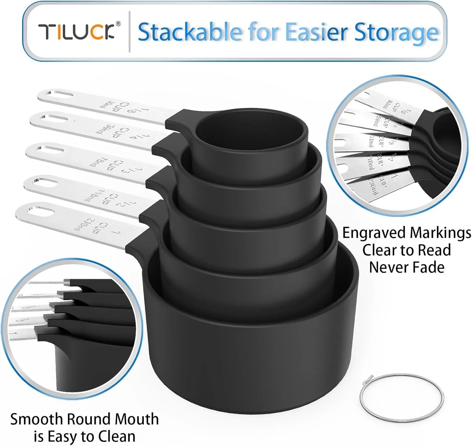 Measuring Cups & Spoons Set, Stackable Cups and Spoons, Nesting Measure Cups with Stainless Steel Handle, Kitchen Gadgets for Cooking & Baking (Black)