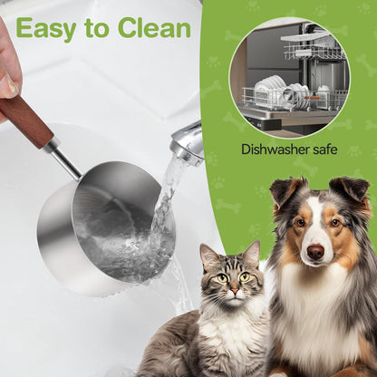 Dog-Cat Food-Scoop Measuring-Cup - 304 Stainless Steel Material.1-Cup Capacity. Precision Scale Measurements
