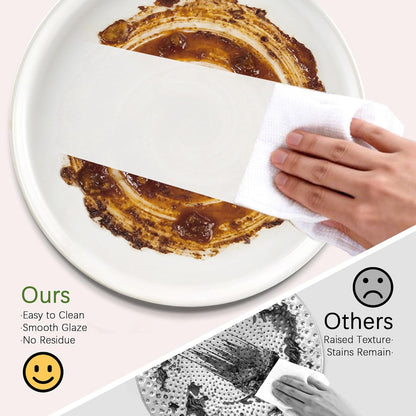 Stoneware Dinnerware Sets Service for 4, 12 Pcs Reactive Glaze Plates and Bowls Sets, Embossed Boho Ceramic Dish Set, Highly Chip and Crack Resistant Farmhouse Plate Set, Ivory White