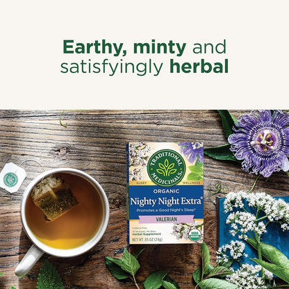 Organic Nighty Night Extra Tea with Valerian Root for Relaxation, 16 Tea Bags (Pack of 1)