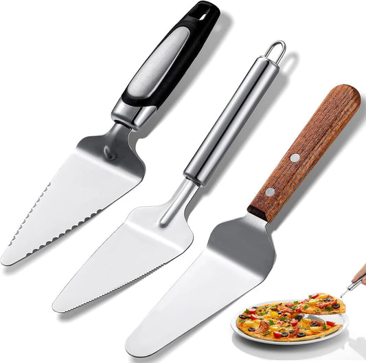 3 Pieces Pie Server Set Stainless Steel Pie Spatula Serrated with Comfortable Handle, Easy to Grip for Cutting and Serving Desserts Pizza and Cake