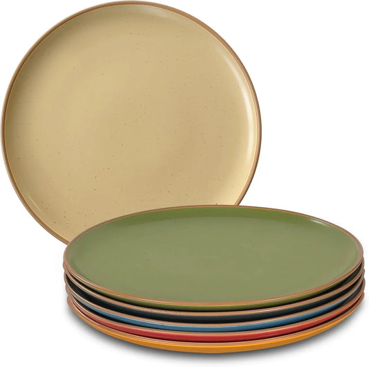 Ceramic Artisan Matte Dinner Plates Set of 6, 10 Inch Dish Set - Microwave, Oven, and Dishwasher Safe, Scratch Resistant, Modern Rustic Dinnerware- Kitchen Porcelain Serving Dishes